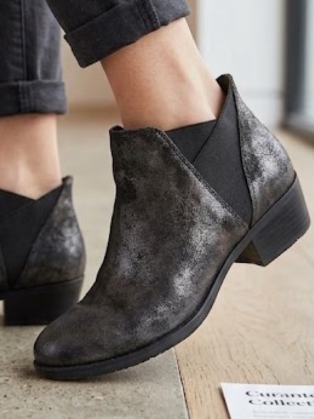 Lucky Brand- Women's Black Leather Chunky Heel Baqira Booties Size 7 M